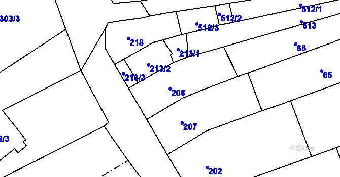 Parcela st. 208 v KÚ Henčlov, Katastrální mapa
