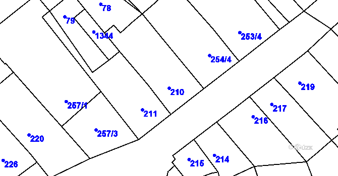Parcela st. 210 v KÚ Henčlov, Katastrální mapa