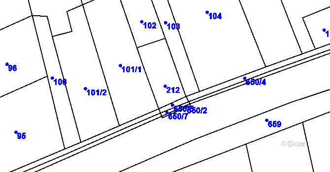 Parcela st. 212 v KÚ Henčlov, Katastrální mapa