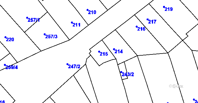 Parcela st. 215 v KÚ Henčlov, Katastrální mapa