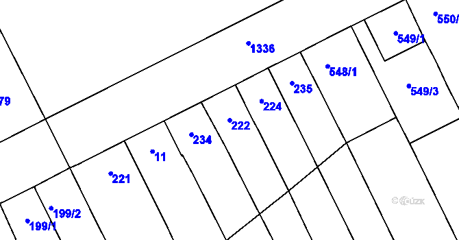 Parcela st. 222 v KÚ Henčlov, Katastrální mapa