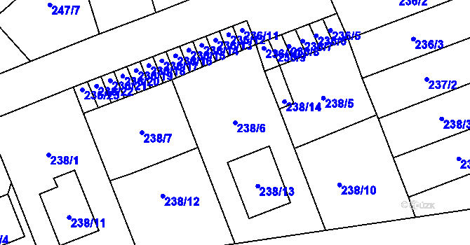 Parcela st. 238/6 v KÚ Henčlov, Katastrální mapa