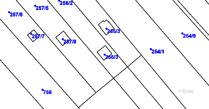 Parcela st. 256/3 v KÚ Henčlov, Katastrální mapa