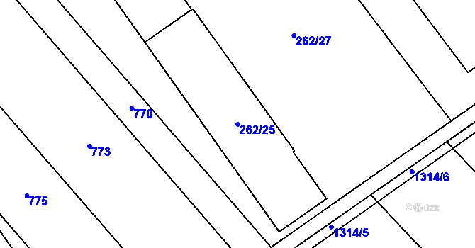 Parcela st. 262/25 v KÚ Henčlov, Katastrální mapa