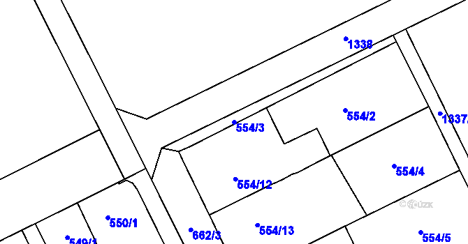 Parcela st. 554/3 v KÚ Henčlov, Katastrální mapa