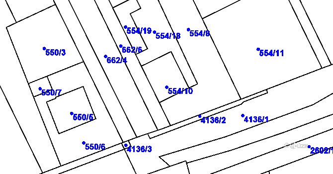 Parcela st. 554/10 v KÚ Henčlov, Katastrální mapa