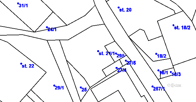 Parcela st. 21/1 v KÚ Boňkov, Katastrální mapa