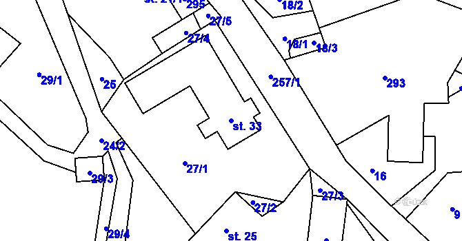 Parcela st. 33 v KÚ Boňkov, Katastrální mapa