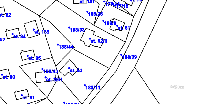 Parcela st. 62/1 v KÚ Boňkov, Katastrální mapa