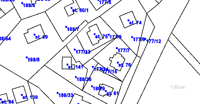 Parcela st. 75 v KÚ Boňkov, Katastrální mapa