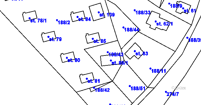 Parcela st. 86/1 v KÚ Boňkov, Katastrální mapa