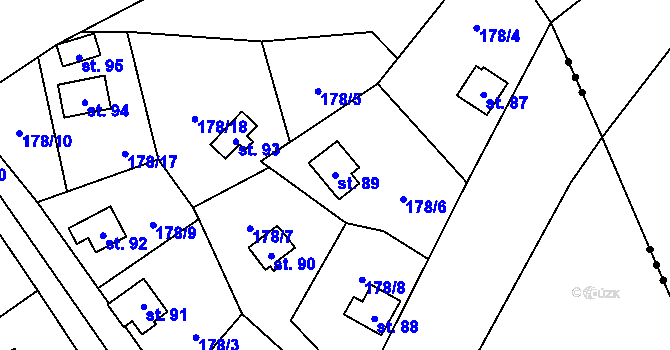 Parcela st. 89 v KÚ Boňkov, Katastrální mapa