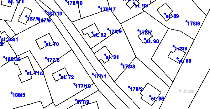 Parcela st. 91 v KÚ Boňkov, Katastrální mapa