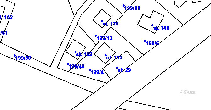 Parcela st. 113 v KÚ Boňkov, Katastrální mapa