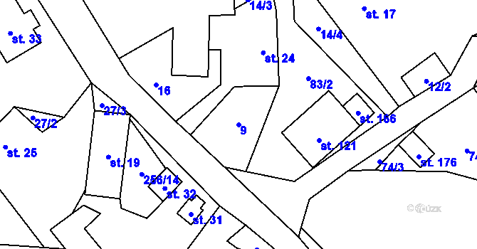 Parcela st. 9 v KÚ Boňkov, Katastrální mapa