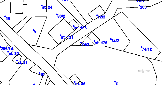 Parcela st. 74/3 v KÚ Boňkov, Katastrální mapa