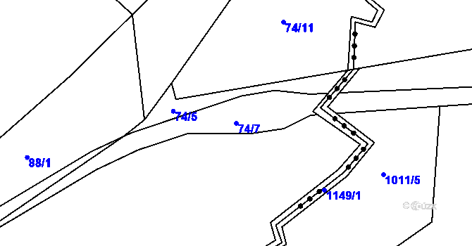 Parcela st. 74/7 v KÚ Boňkov, Katastrální mapa