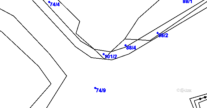 Parcela st. 101/2 v KÚ Boňkov, Katastrální mapa