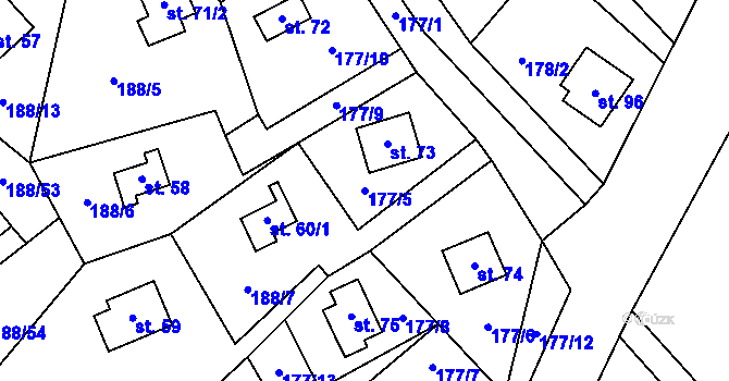 Parcela st. 177/5 v KÚ Boňkov, Katastrální mapa