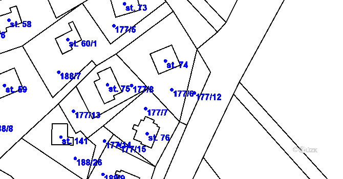 Parcela st. 177/6 v KÚ Boňkov, Katastrální mapa
