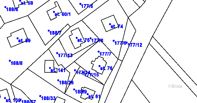 Parcela st. 177/7 v KÚ Boňkov, Katastrální mapa