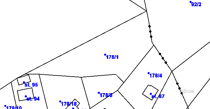 Parcela st. 178/1 v KÚ Boňkov, Katastrální mapa