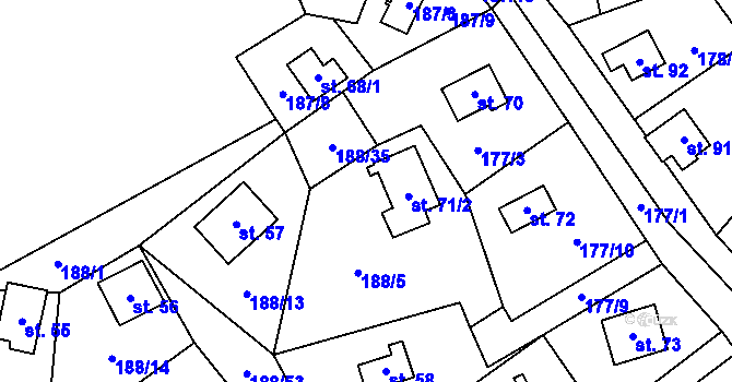 Parcela st. 188/4 v KÚ Boňkov, Katastrální mapa