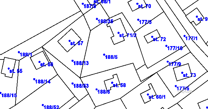 Parcela st. 188/5 v KÚ Boňkov, Katastrální mapa