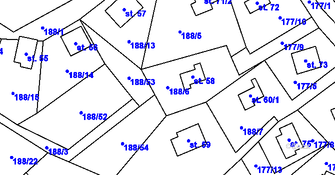 Parcela st. 188/6 v KÚ Boňkov, Katastrální mapa