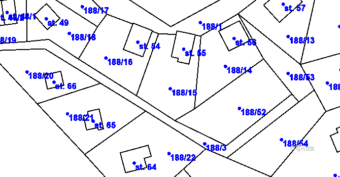 Parcela st. 188/15 v KÚ Boňkov, Katastrální mapa