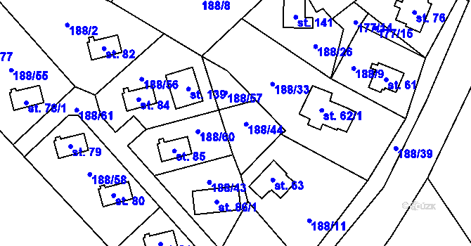 Parcela st. 188/45 v KÚ Boňkov, Katastrální mapa