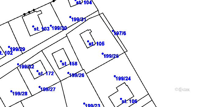 Parcela st. 199/25 v KÚ Boňkov, Katastrální mapa