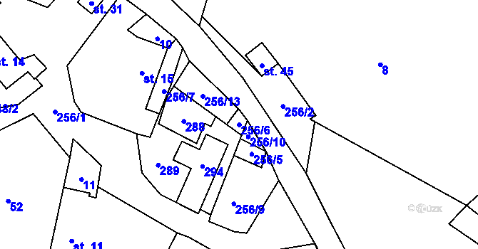 Parcela st. 256/6 v KÚ Boňkov, Katastrální mapa