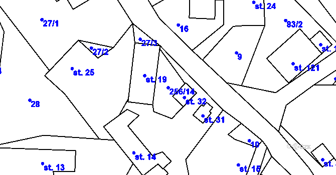 Parcela st. 256/14 v KÚ Boňkov, Katastrální mapa