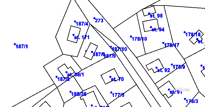 Parcela st. 187/9 v KÚ Boňkov, Katastrální mapa