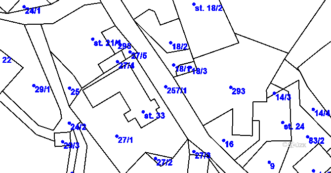 Parcela st. 257/1 v KÚ Boňkov, Katastrální mapa