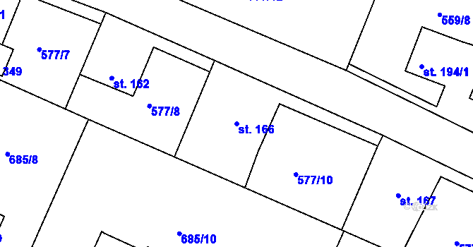 Parcela st. 166 v KÚ Herálec, Katastrální mapa