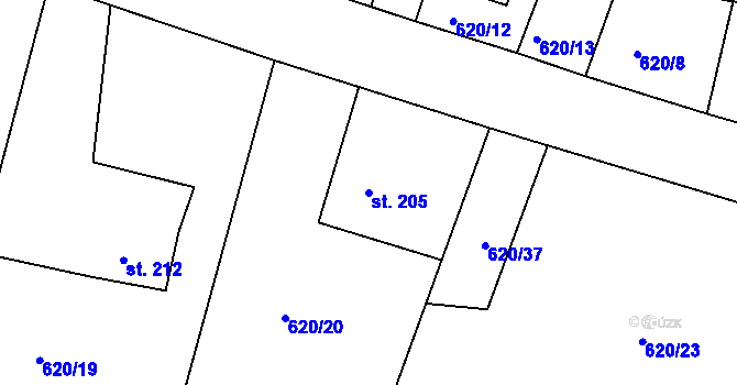Parcela st. 205 v KÚ Herálec, Katastrální mapa