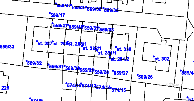 Parcela st. 281/1 v KÚ Herálec, Katastrální mapa