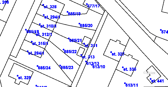 Parcela st. 311 v KÚ Herálec, Katastrální mapa