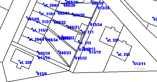 Parcela st. 313 v KÚ Herálec, Katastrální mapa