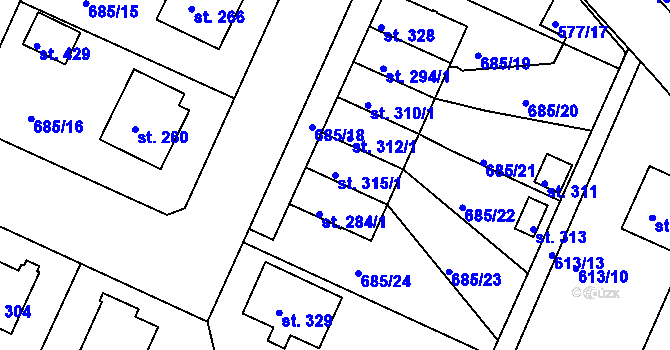 Parcela st. 315/1 v KÚ Herálec, Katastrální mapa