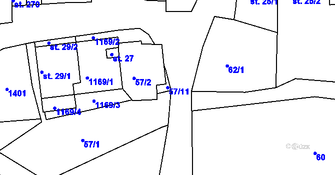 Parcela st. 57/11 v KÚ Herálec, Katastrální mapa