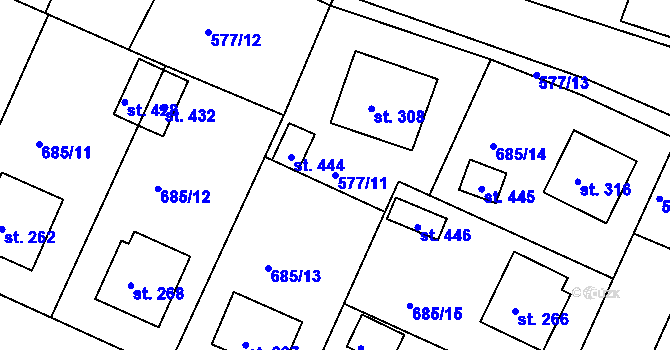 Parcela st. 577/11 v KÚ Herálec, Katastrální mapa