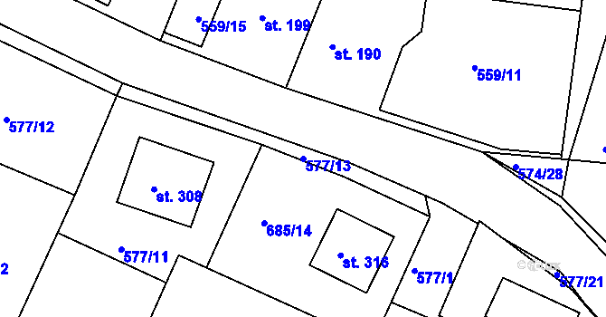 Parcela st. 577/13 v KÚ Herálec, Katastrální mapa