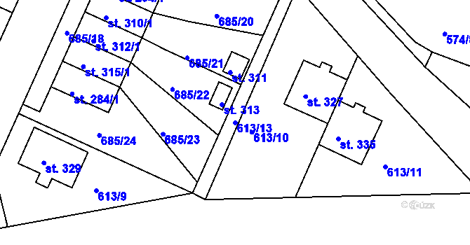Parcela st. 613/13 v KÚ Herálec, Katastrální mapa