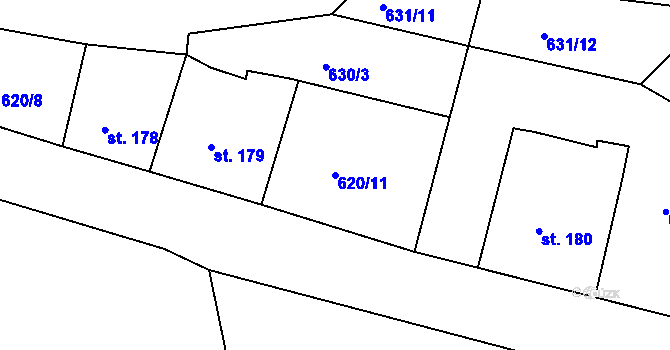 Parcela st. 620/11 v KÚ Herálec, Katastrální mapa