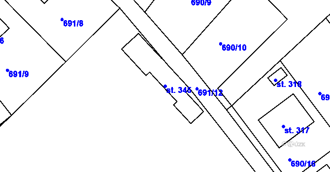 Parcela st. 345 v KÚ Herálec, Katastrální mapa