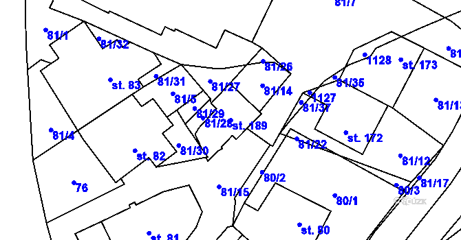 Parcela st. 189 v KÚ Český Herálec, Katastrální mapa