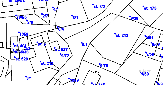 Parcela st. 9/1 v KÚ Český Herálec, Katastrální mapa